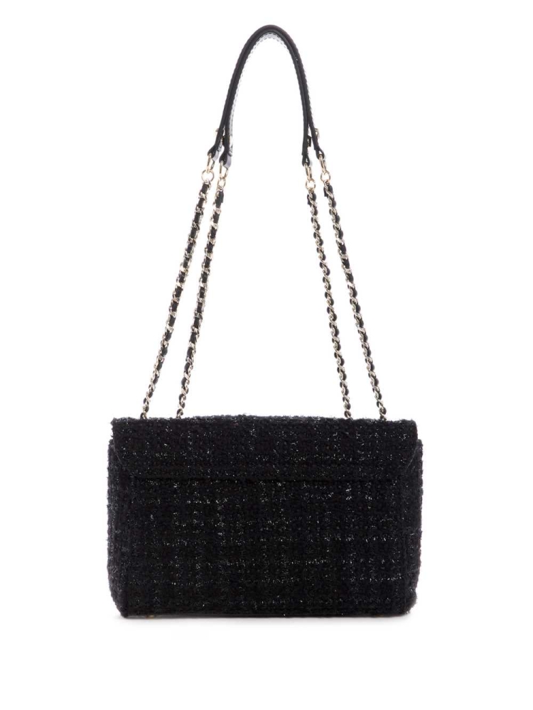 Black Women's GUESS Cessily Tweed Convertible Crossbodies | USA34QFVJC