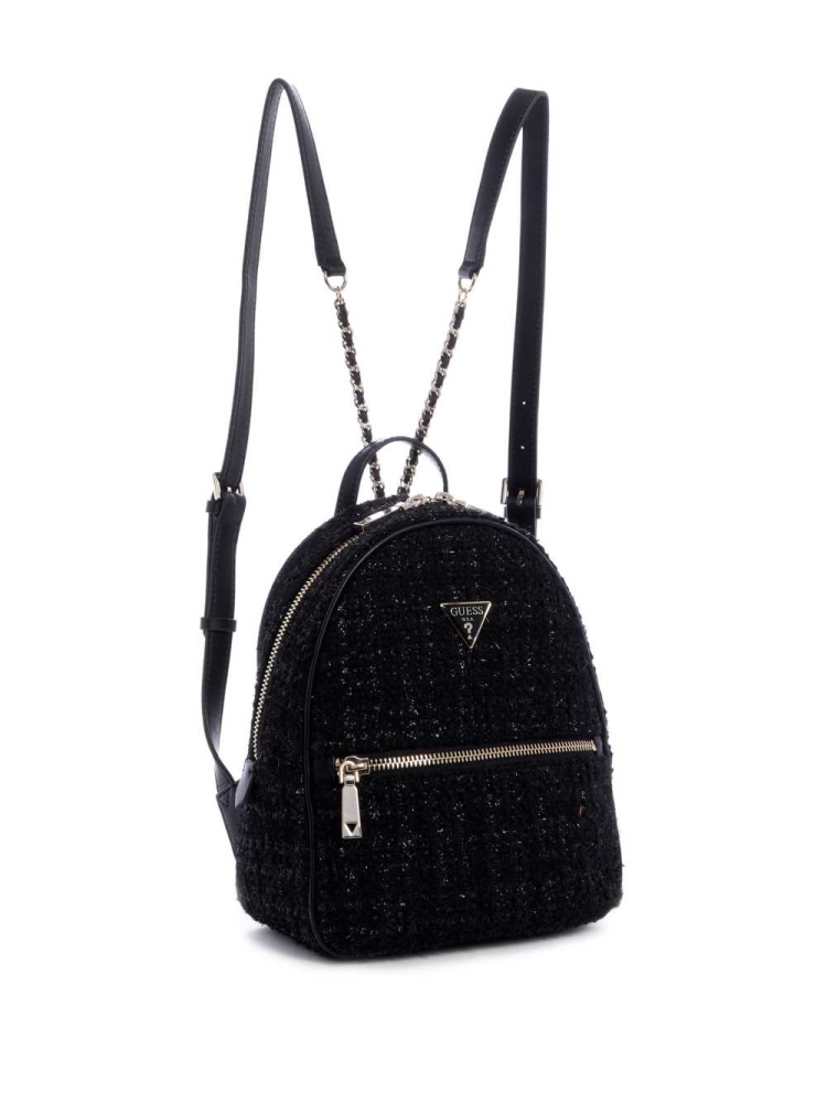 Black Women's GUESS Cessily Velvet Backpacks | USA45LCNUJ