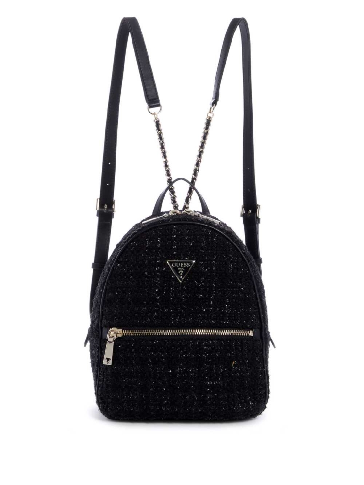 Black Women\'s GUESS Cessily Velvet Backpacks | USA45LCNUJ