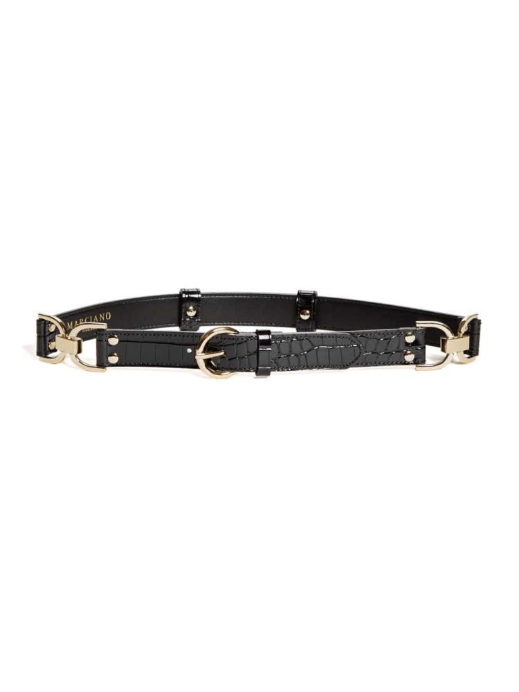 Black Women\'s GUESS Crocodile Hardware Belts | USA91GYAQK