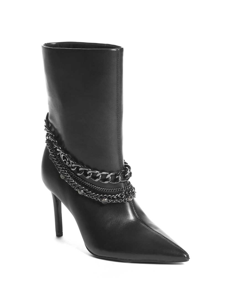 Black Women\'s GUESS Dasilde Chain Booties | USA04LZBGD