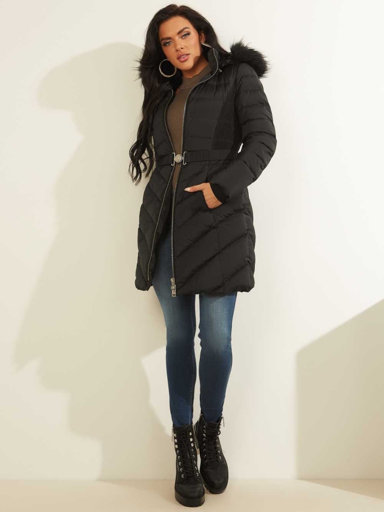 Black Women's GUESS Eco Cecilia Down Puffer Coats | USA02KRYUW