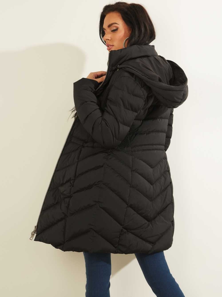 Black Women's GUESS Eco Cecilia Down Puffer Coats | USA02KRYUW