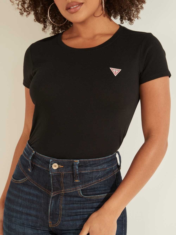 Black Women's GUESS Eco Logo Baby T-Shirts | USA36MUWNE