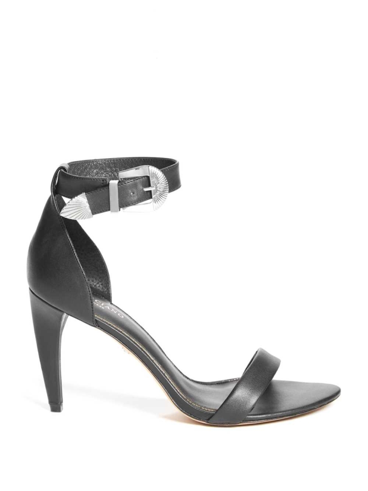 Black Women's GUESS Elin Buckle Heels Sandals | USA71WLHDC