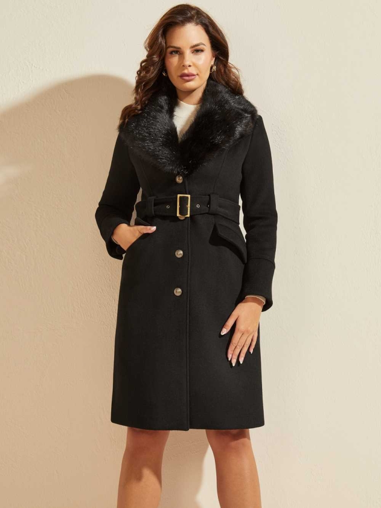 Black Women\'s GUESS Elly Wool Coats | USA12HQARN