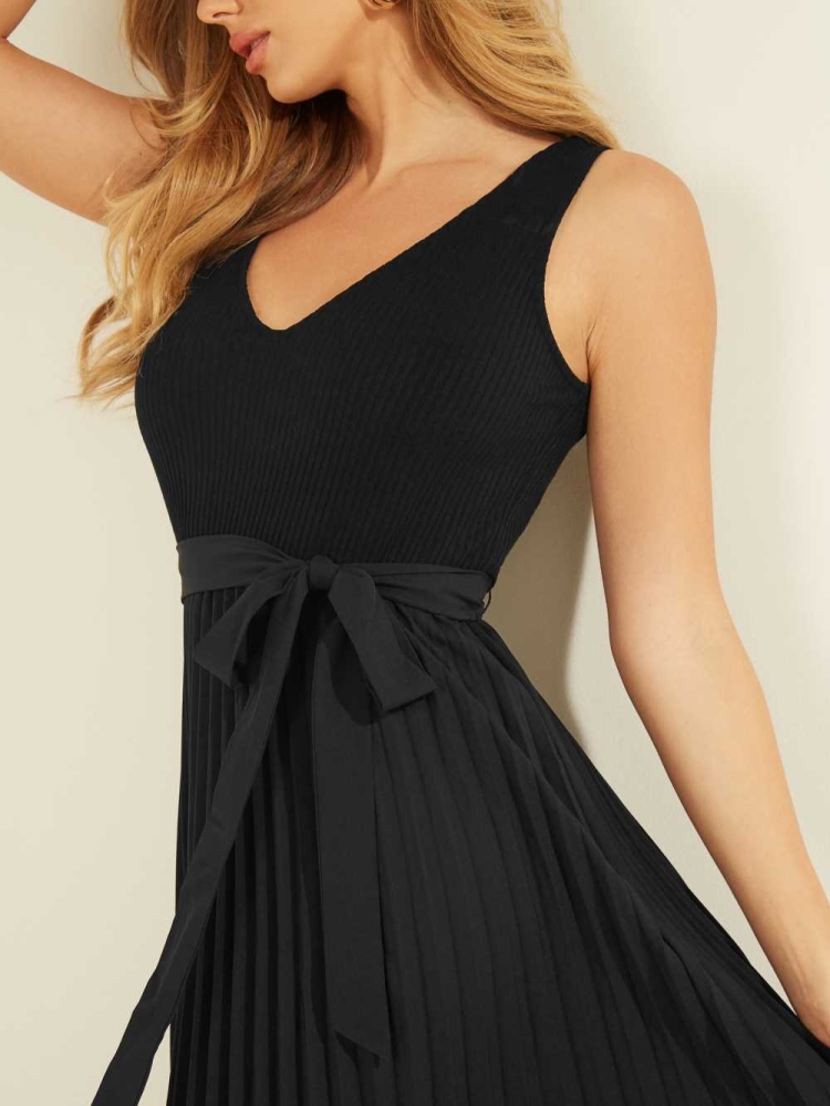 Black Women's GUESS Erynn Pleated Dresses | USA87MNJIB