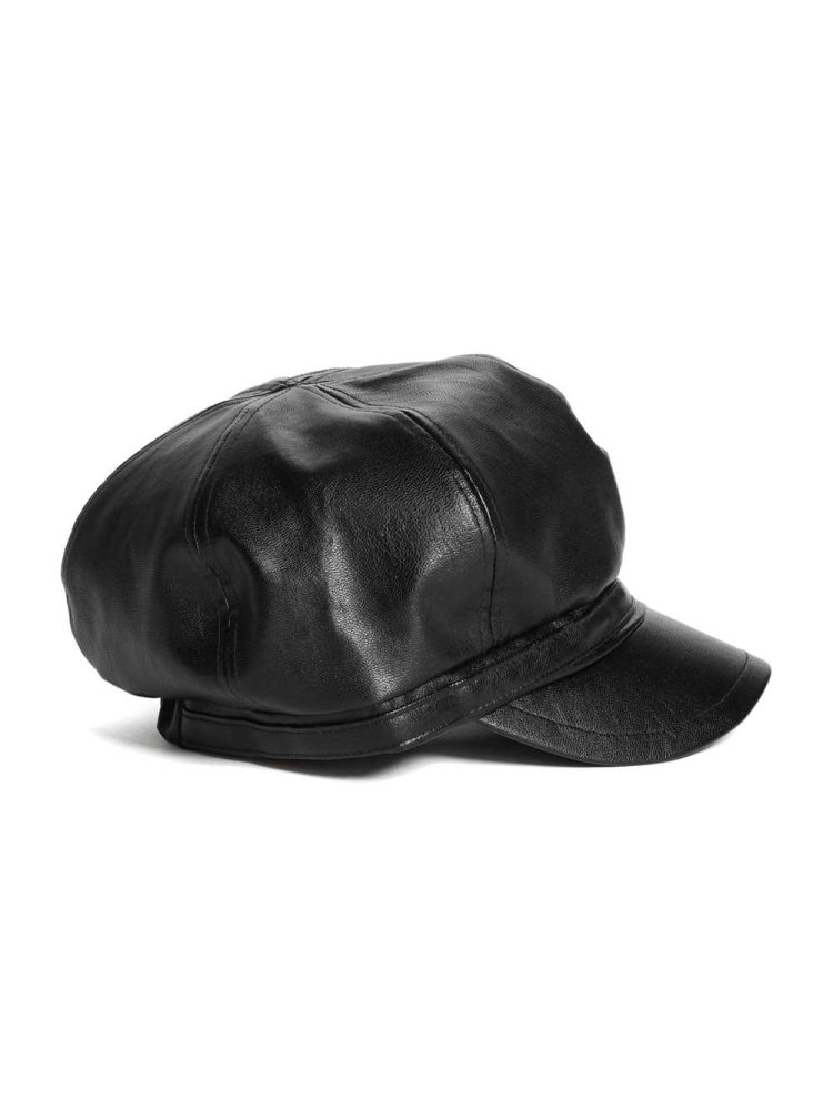 Black Women's GUESS Faux-Leather Cabbie Hats | USA95EQYVX