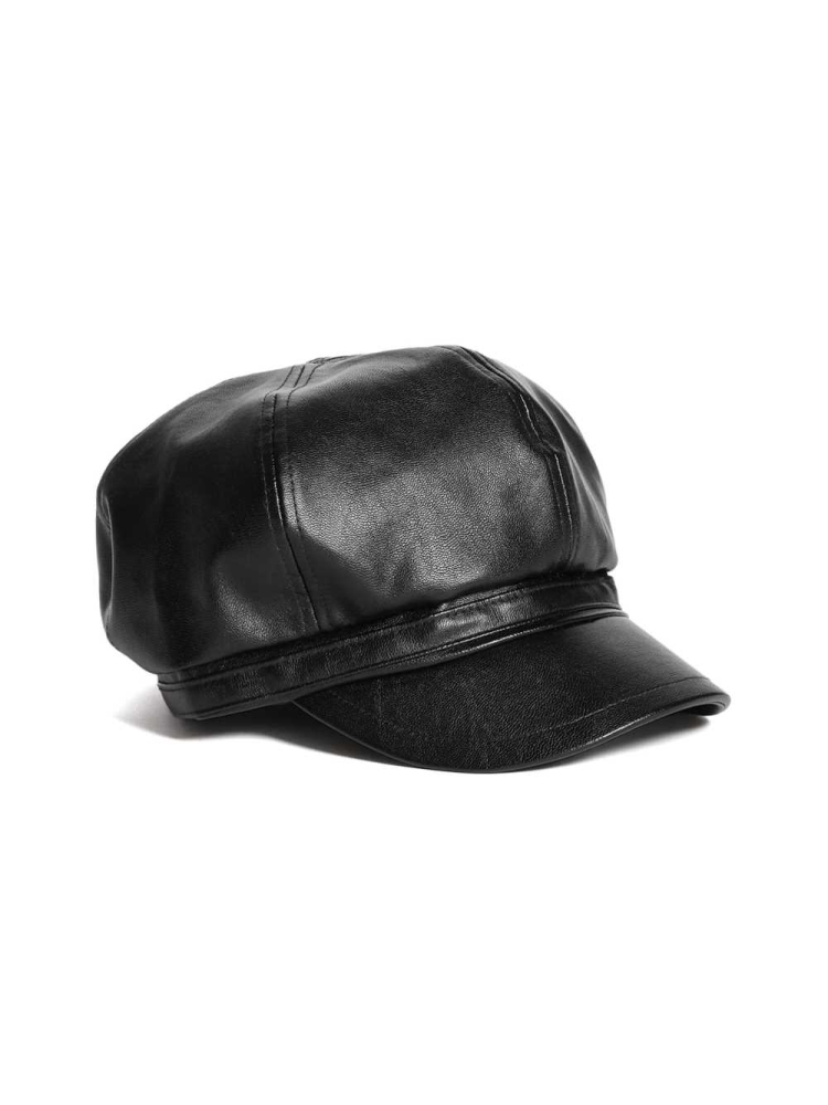 Black Women\'s GUESS Faux-Leather Cabbie Hats | USA95EQYVX