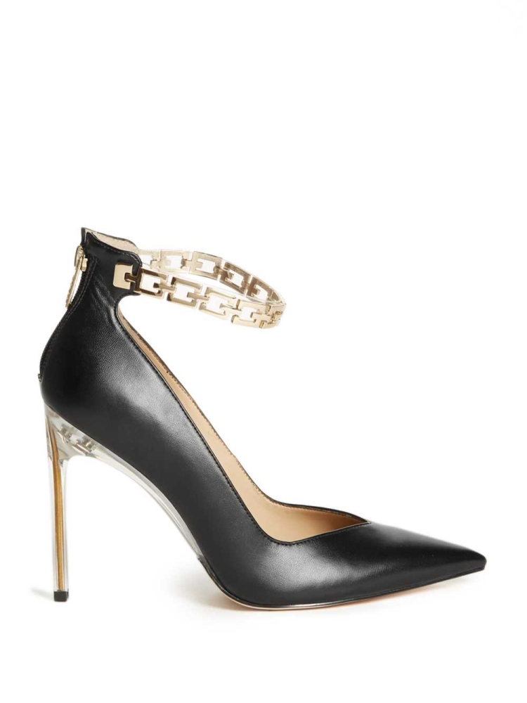 Black Women's GUESS G-Chain Ankle Strap Pumps Pumps | USA15PRZXB