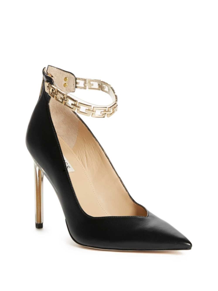 Black Women\'s GUESS G-Chain Ankle Strap Pumps Pumps | USA15PRZXB