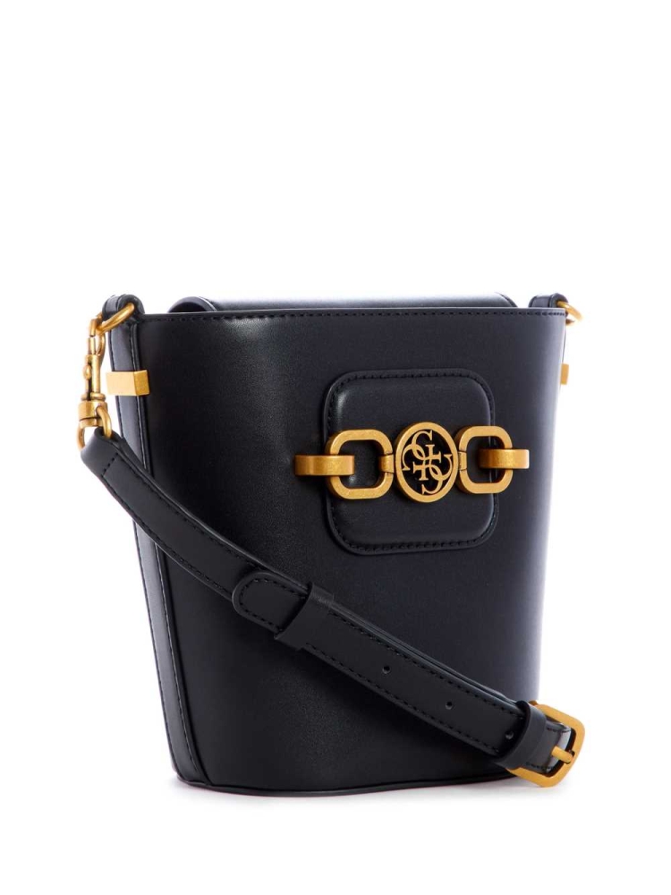 Black Women's GUESS Hensely Bucket Crossbodies | USA68TXBQS