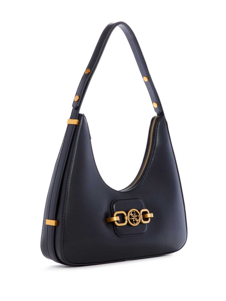 Black Women's GUESS Hensely Hobo Shoulder Bags | USA93KTABR