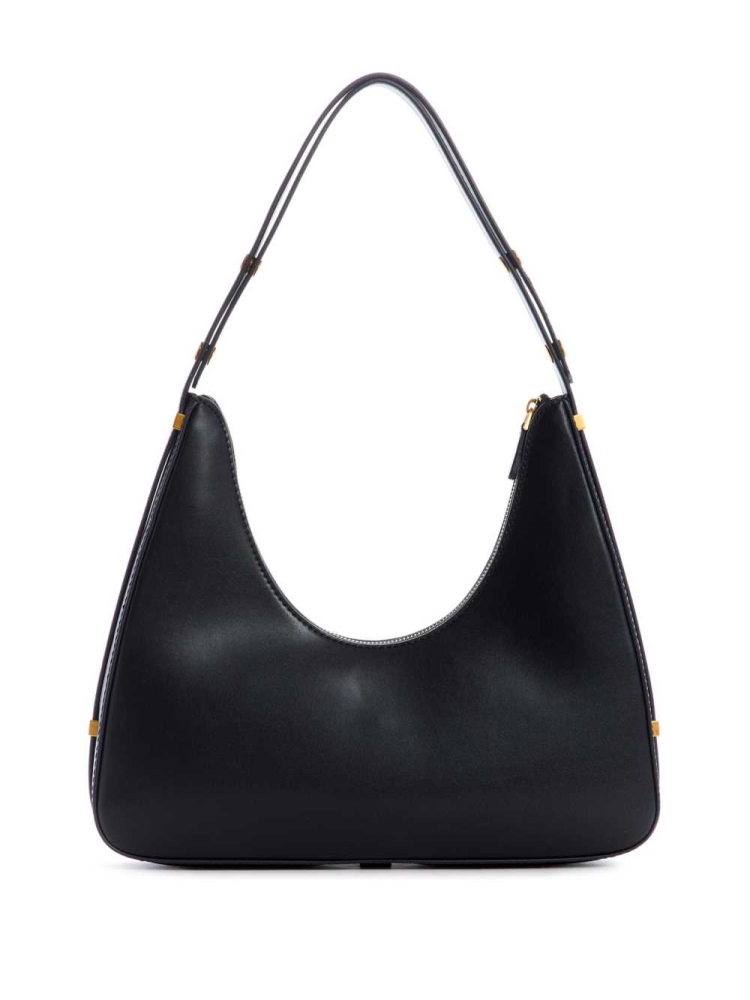 Black Women's GUESS Hensely Hobo Shoulder Bags | USA93KTABR