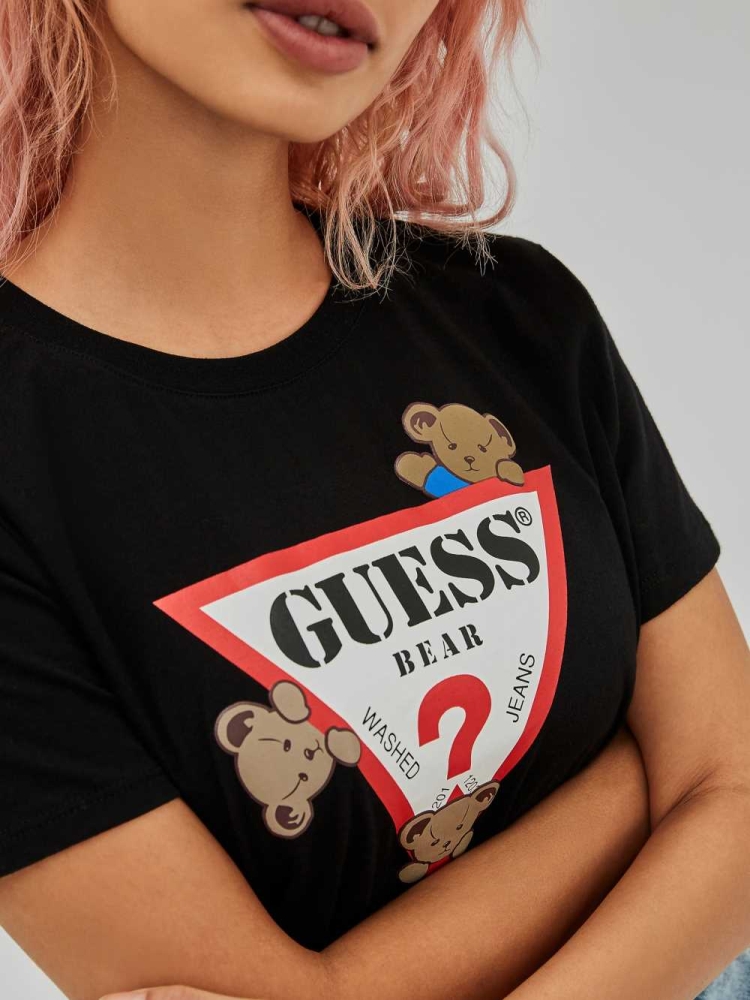 Black Women's GUESS Kaira Easy T-Shirts | USA30QPNHA