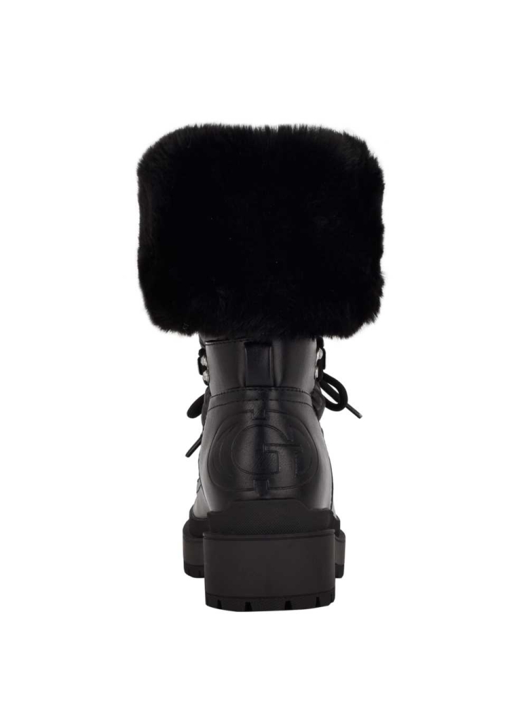 Black Women's GUESS Larya Faux-Fur Snow Boots | USA41XOMIJ