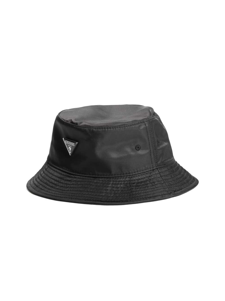 Black Women's GUESS Logo Emblem Nylon Bucket Hats | USA81BMNPZ