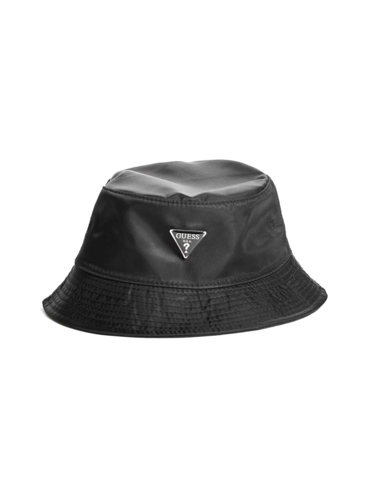 Black Women\'s GUESS Logo Emblem Nylon Bucket Hats | USA81BMNPZ