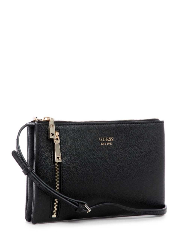 Black Women's GUESS Naya Double-Zip Crossbodies | USA54KSZGV