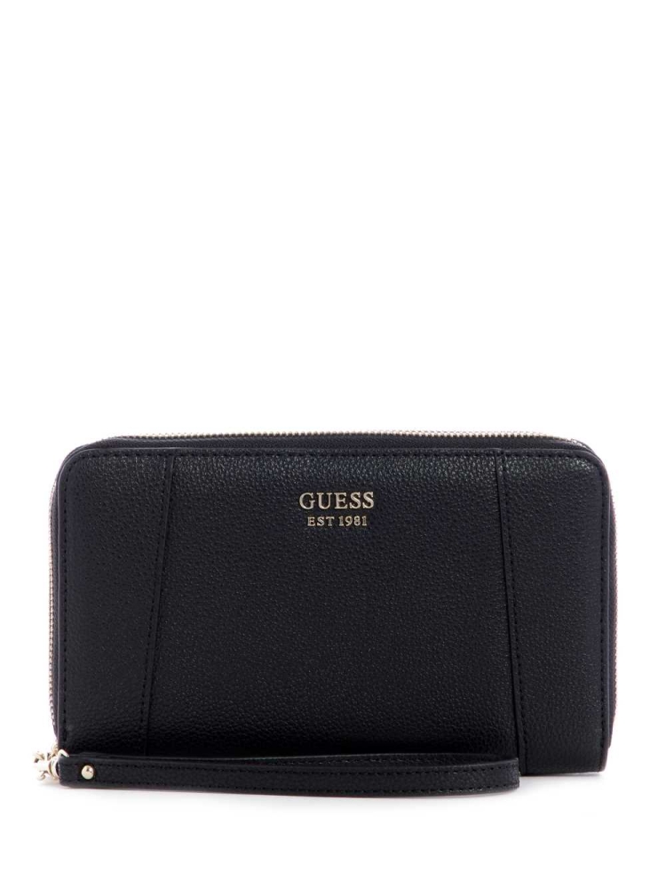 Black Women\'s GUESS Naya Double Zip Wristlet Wallets | USA36OWJYP