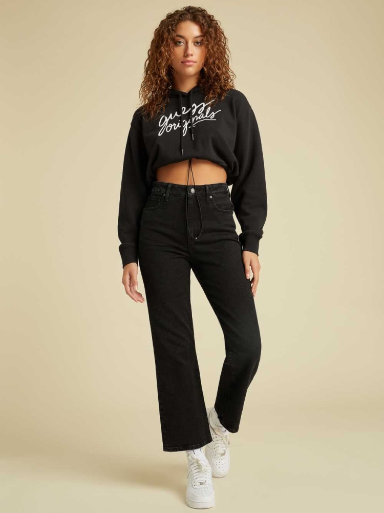 Black Women's GUESS Originals Cropped Hoodies | USA34FYPMZ