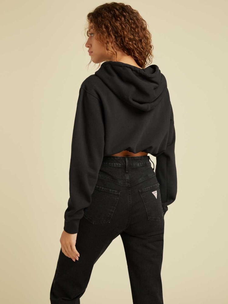 Black Women's GUESS Originals Cropped Hoodies | USA34FYPMZ