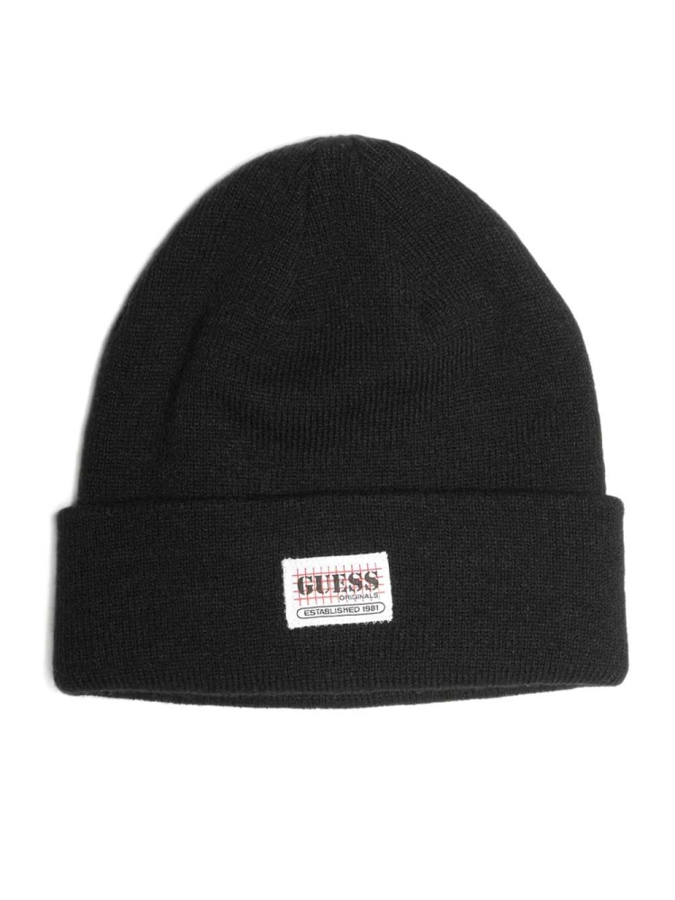 Black Women's GUESS Originals Logo Beanie | USA16MDCNK