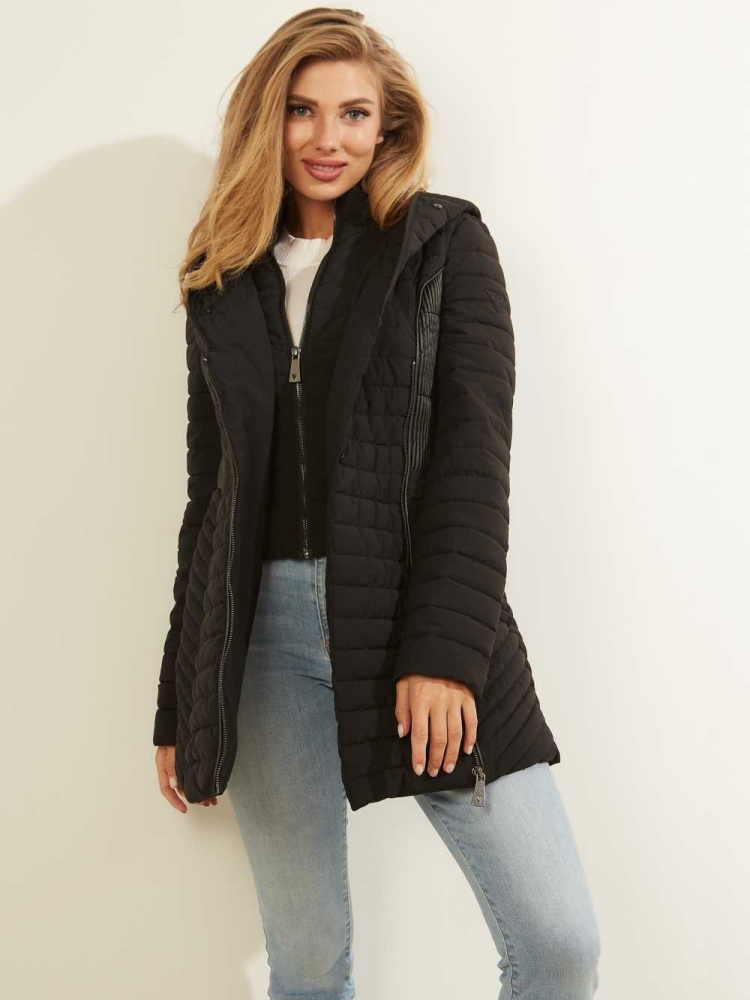 Black Women's GUESS Oxana Quilted Jackets | USA97ZHJLC