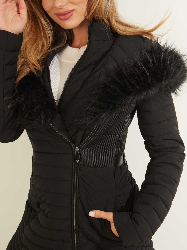 Black Women's GUESS Oxana Quilted Jackets | USA97ZHJLC