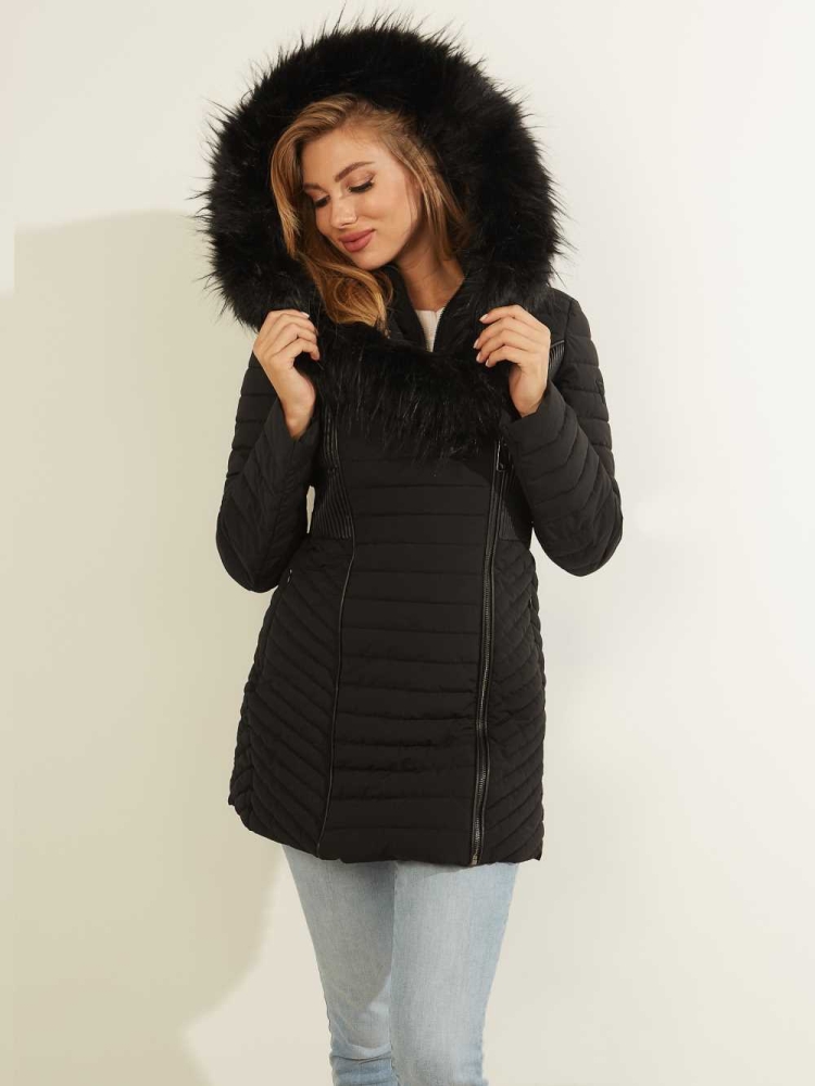 Black Women's GUESS Oxana Quilted Jackets | USA97ZHJLC