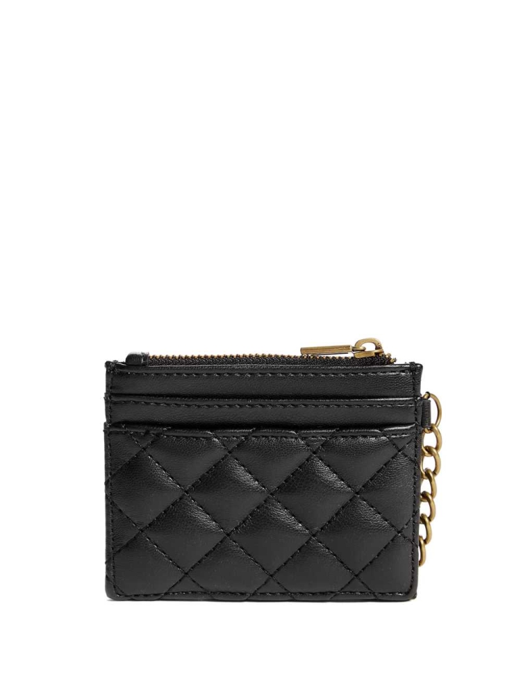 Black Women's GUESS Quilted Card Holder Wallets | USA41MFQZN