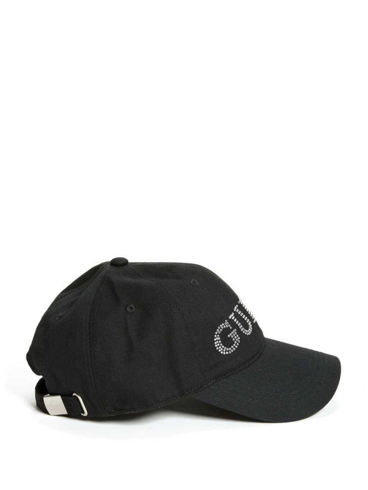 Black Women's GUESS Rhinestone Logo Baseball Hats | USA27SYRIU