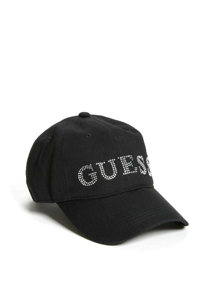 Black Women\'s GUESS Rhinestone Logo Baseball Hats | USA27SYRIU