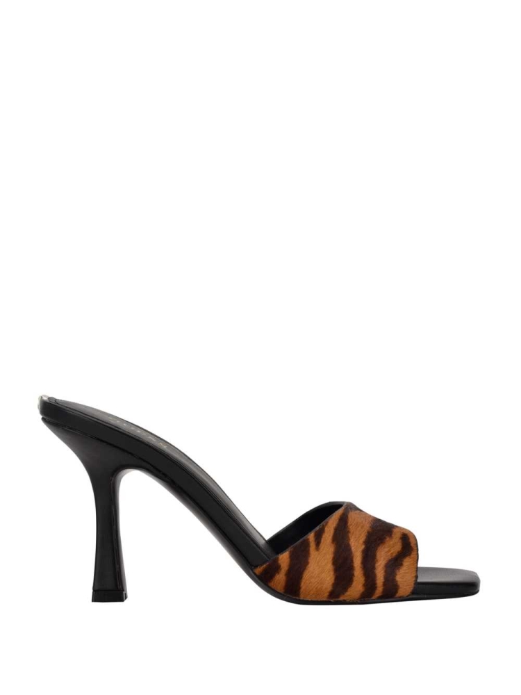 Black Women's GUESS Seldiey Square-Toe Tiger Mules Mules | USA75KMNXW