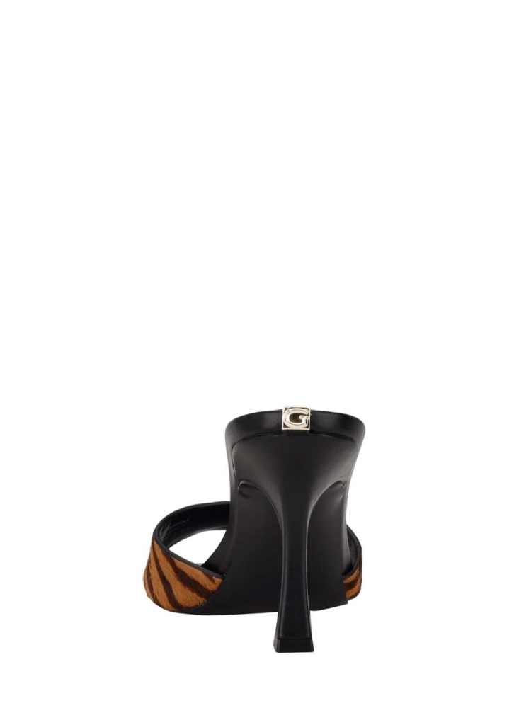 Black Women's GUESS Seldiey Square-Toe Tiger Mules Mules | USA75KMNXW