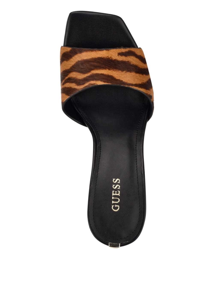 Black Women's GUESS Seldiey Square-Toe Tiger Mules Mules | USA75KMNXW