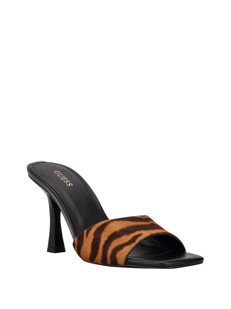 Black Women\'s GUESS Seldiey Square-Toe Tiger Mules Mules | USA75KMNXW