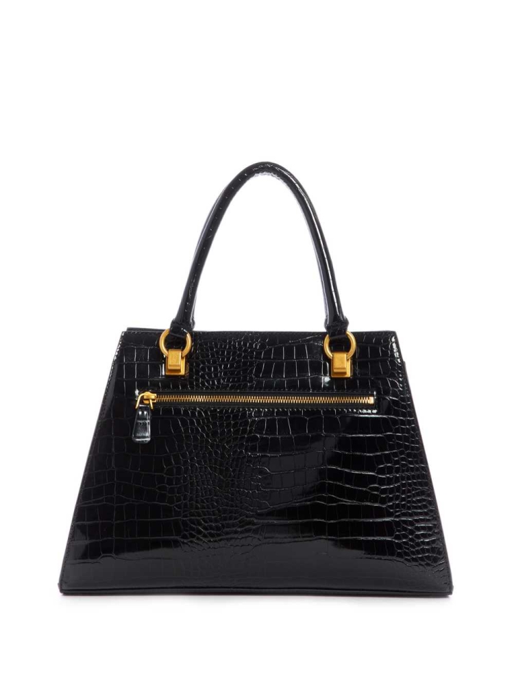 Black Women's GUESS Stephi Croc Girlfriend Satchels | USA85ABWTG