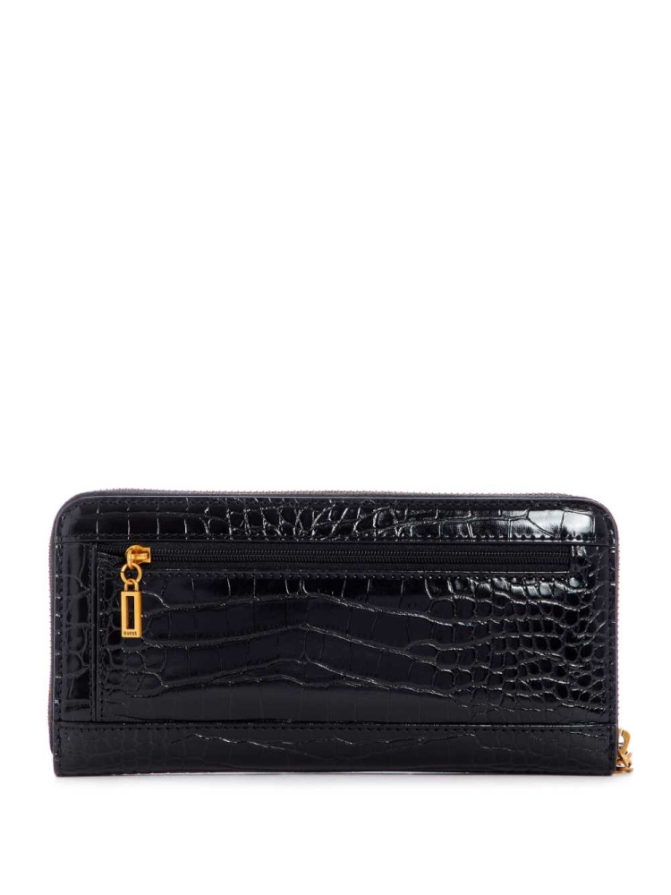 Black Women's GUESS Stephi Large Zip Around Crossbodies | USA91EGAZT