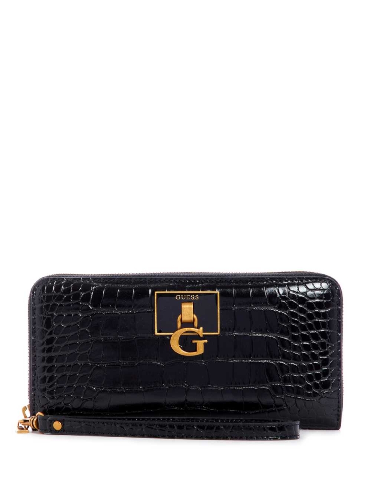 Black Women\'s GUESS Stephi Large Zip Around Crossbodies | USA91EGAZT