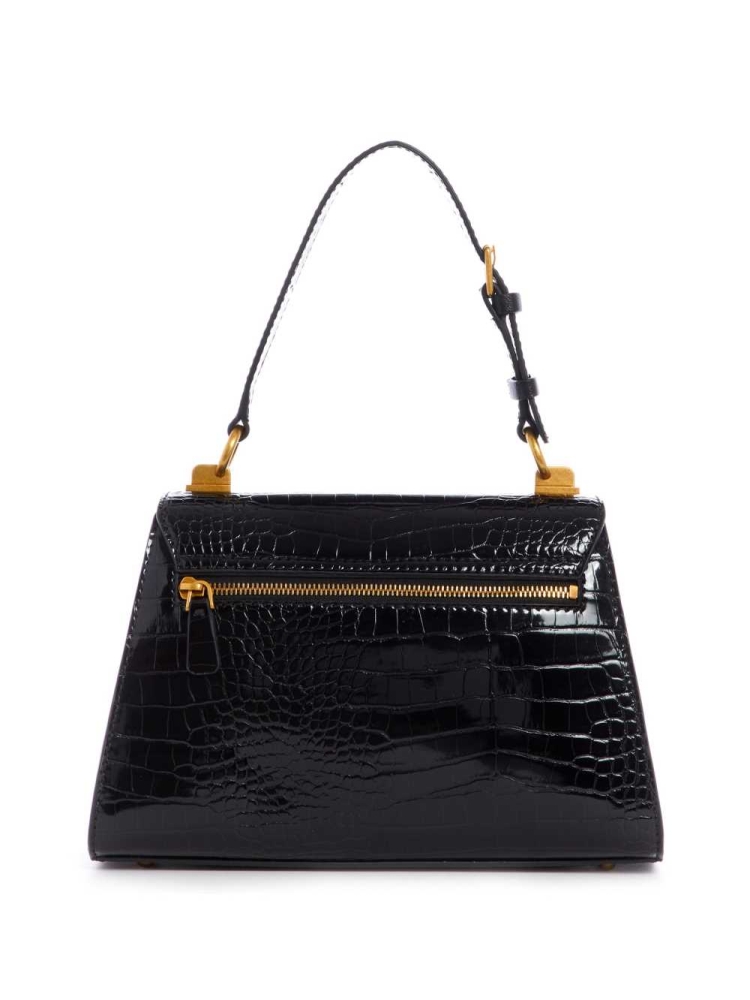 Black Women's GUESS Stephi Top-Handle Flap Crossbodies | USA73LXTBO