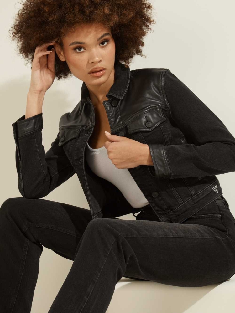 Black Women's GUESS Stevie Denim Jackets | USA98BNZOJ