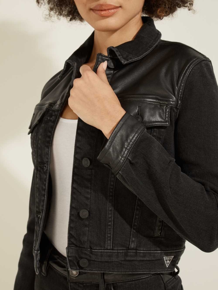 Black Women's GUESS Stevie Denim Jackets | USA98BNZOJ