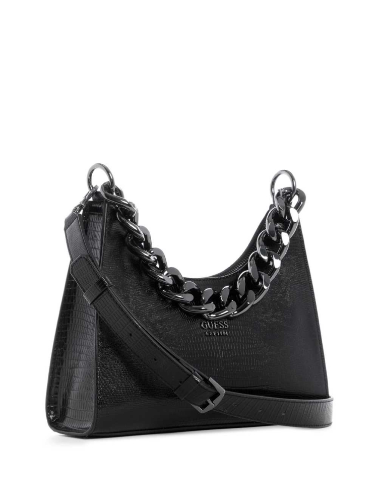 Black Women's GUESS Tullia Hobo Shoulder Bags | USA10YFKGT