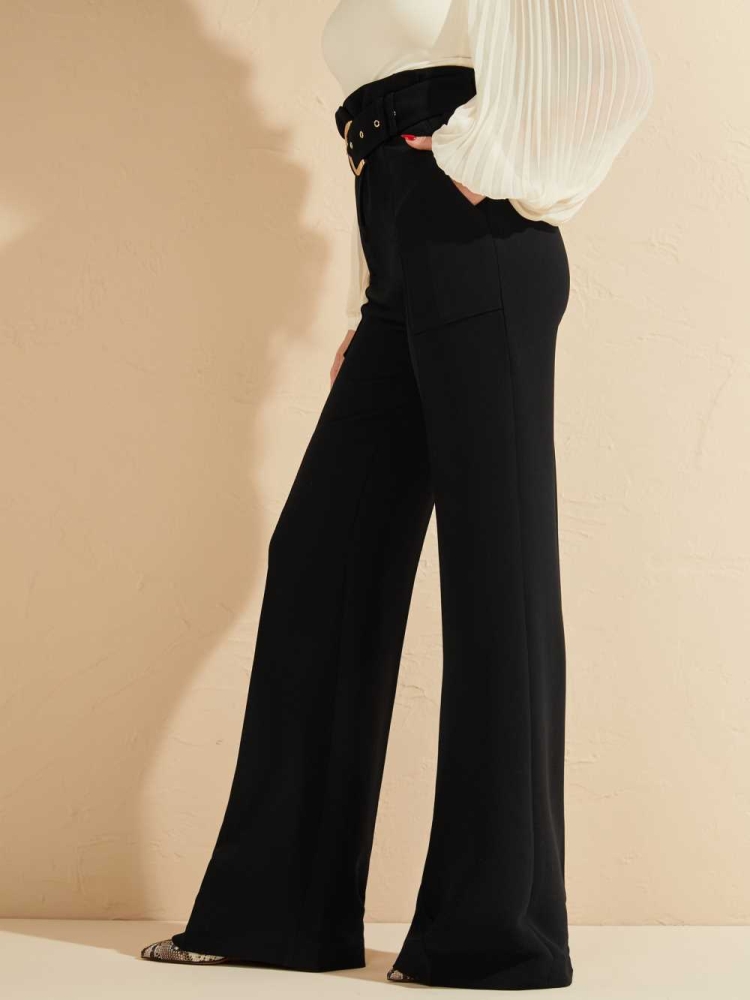 Black Women's GUESS Wixson Wide Leg Pants | USA24ECYNR