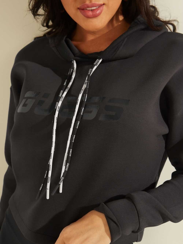 Blue Deep Grey Women's GUESS Double Drawstring Hooded Sweatshirt | USA48MCVPH