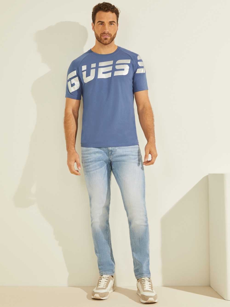 Blue Men's GUESS Eco Arden Logo T-Shirts | USA89IFNCU