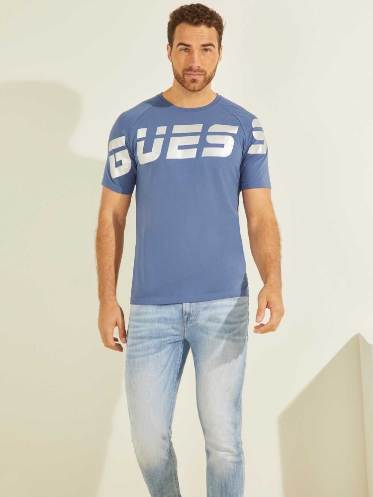 Blue Men\'s GUESS Eco Arden Logo T-Shirts | USA89IFNCU