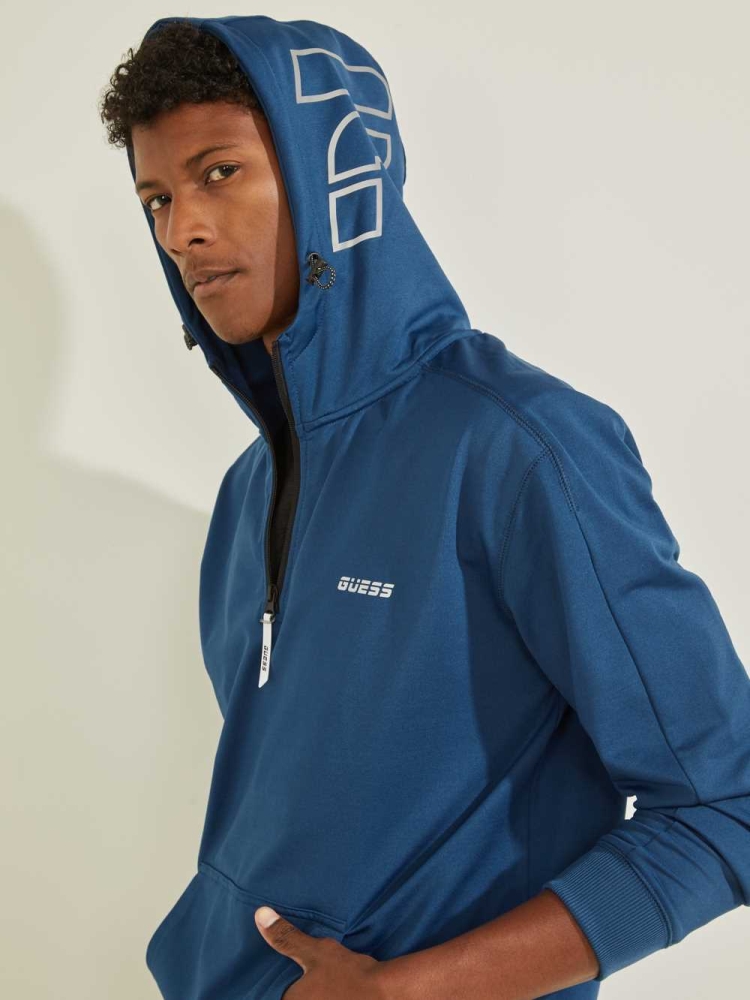 Blue Men's GUESS Eco Hal Hoodies | USA21JAYDZ