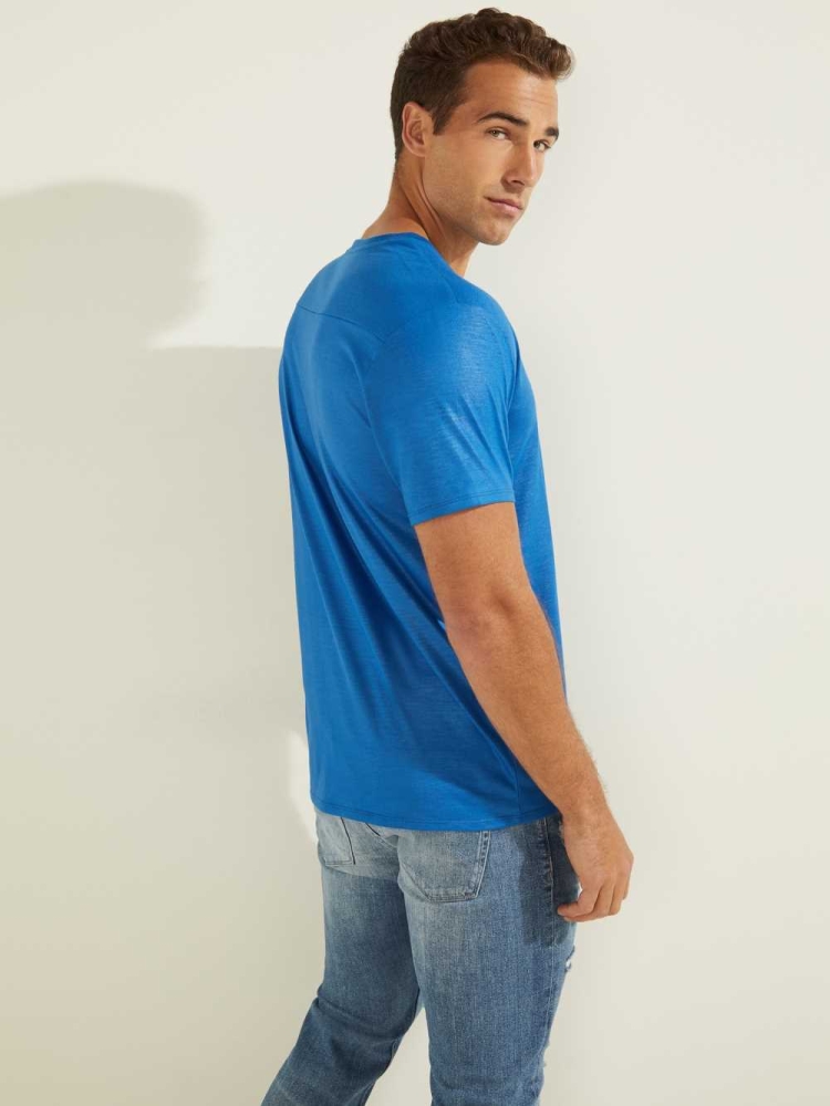 Blue Men's GUESS Mason Yoke V-Neck T-Shirts | USA12BWXEU